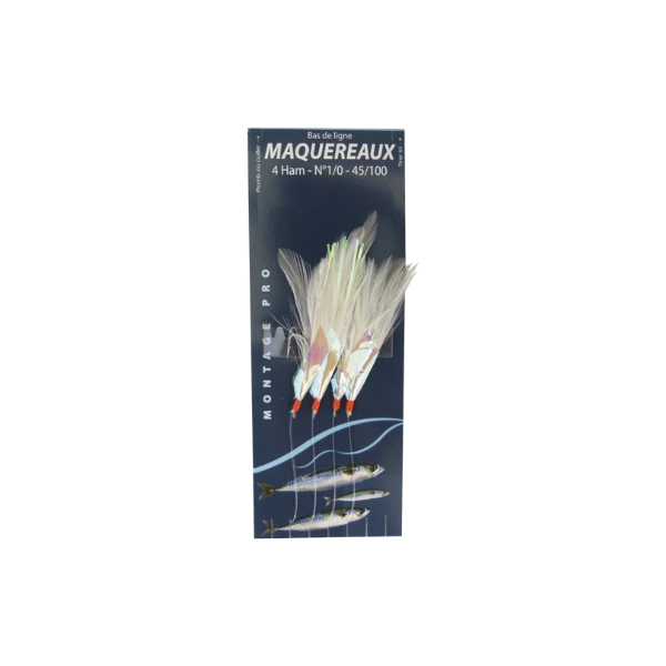 BAS DE LIGNE MAQUEREAU 5 HAM N°2/0 PLUMES BLANCHES